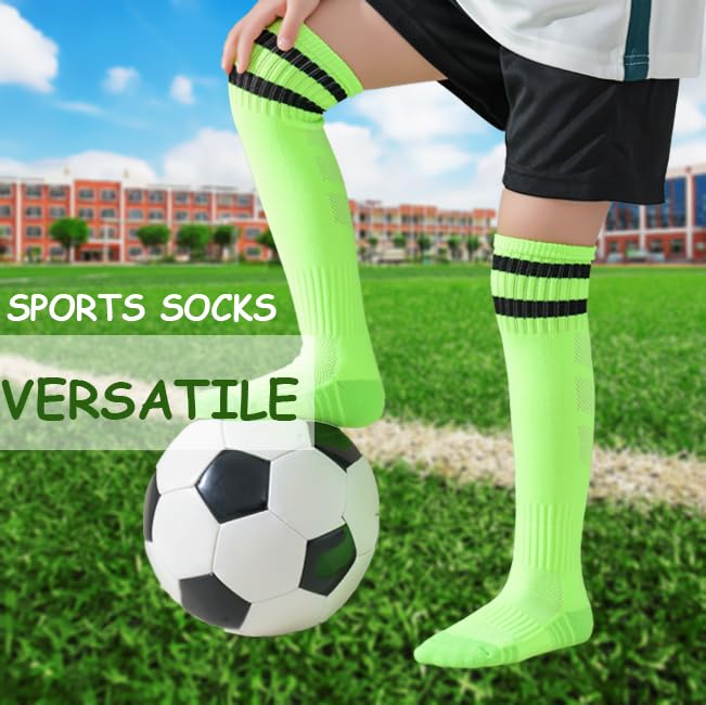 Kids Soccer Socks 5-7 Years Pack - Toddler Athletic Knee-High Football Socks (Black/Blue/White/Green)