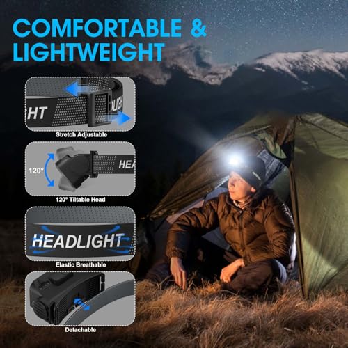 Rechargeable Headlamp Flashlight 2-Pack - 2500 Lumen Black