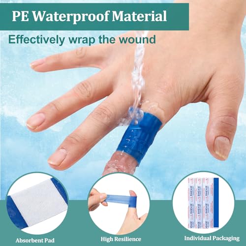 Geiserailie 120 Pcs Blue Metal Bandages 0.8" x 7" Slender Food Industry Safe
