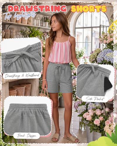 Girls Athletic Sweat Shorts - Moisture-Wicking - Light Heather Gray - 5-6 Years