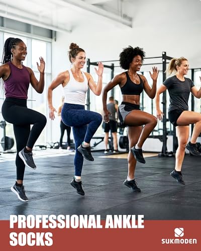 Women's Athletic Ankle Socks - 6 Pairs, Cushioned Sole & Heel Tab