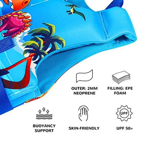 REALIKE Dinosaur Kids Swim Vest for Toddler 6-8 Years Adjustable Safety Strap