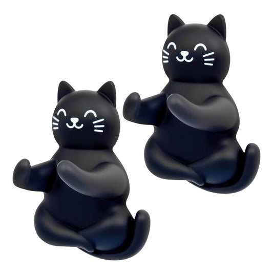 Mhfpl Cute Cat Waterproof Self-Adhesive Shower Hook Set, Funny Black Cat Razor Holder Bathroom Accessories for Men Women Cat Lover, Cat Lover Gifts for Women Men, Black Cat Bathroom Decor