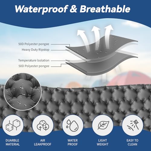 HiiPeak Double Sleeping Pad Gray - Self-Inflating 3-Inch Thick Camp Mattress for 2 Persons