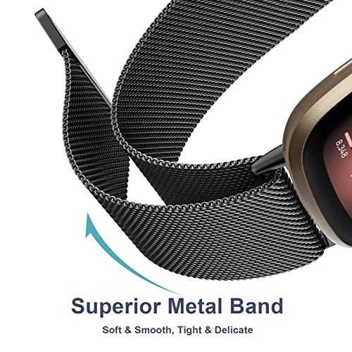 Stainless Steel Bands for Fitbit Sense 2 & Versa 4 - Black, Large