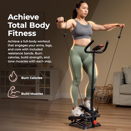 Smart Stair Stepper with Handlebar & Resistance Bands - Grey