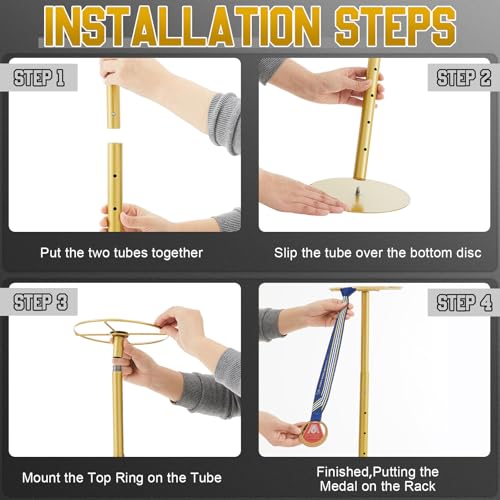 Rotating Medal Display Rack - Adjustable Holder for 20+ Medals - Gold