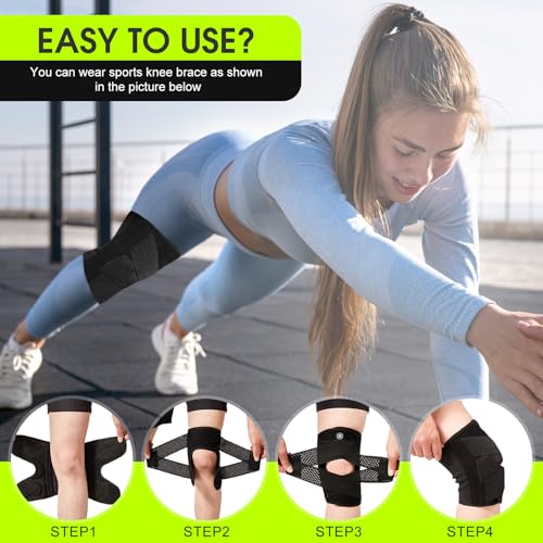 Knee Brace with Side Stabilizers - Adjustable Compression Support - Black, Large