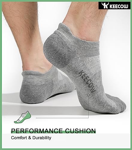 KEECOW No Show Ankle Cushioned Socks for Men & Women - Large Grey 6 Pairs