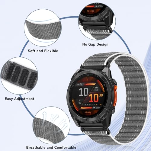 26mm Quickfit Nylon Watch Band - Gray Replacement Strap for Garmin Fenix 8/7X/6X/5X & Tactix 8