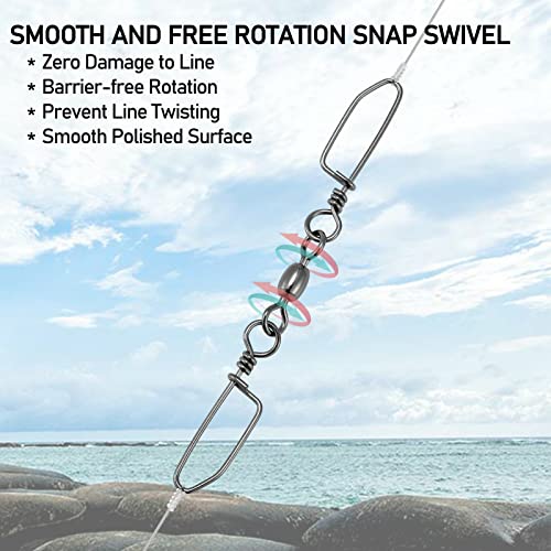 Alwonder 30-Pack Heavy-Duty Stainless Steel Double Snap Swivels for Saltwater Fishing - Model 4-121LB