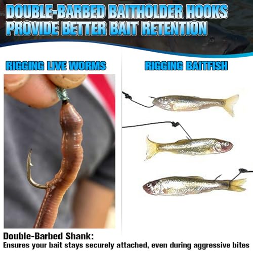LURELINK 2-Black / 4/0 Double-Barbed Baitholder Fishing Hooks 100 Pack