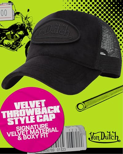 Von Dutch Unisex Velvet Trucker Hat - One Size Black Patched, Mesh Back Snapback