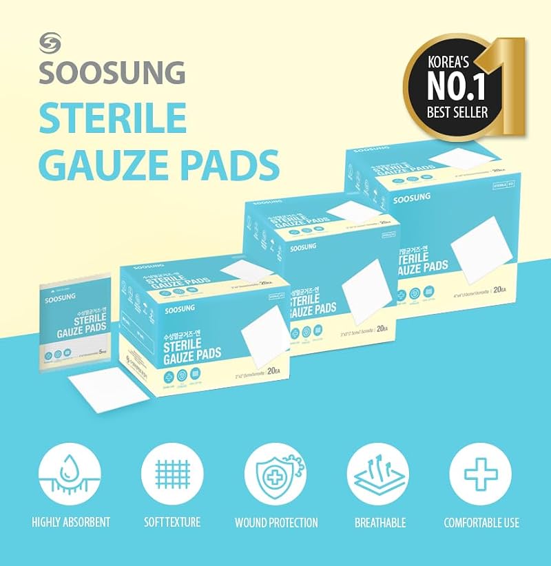 Sterile Gauze Pads 4x4 Inch, 8-Ply Cotton, 100 Count