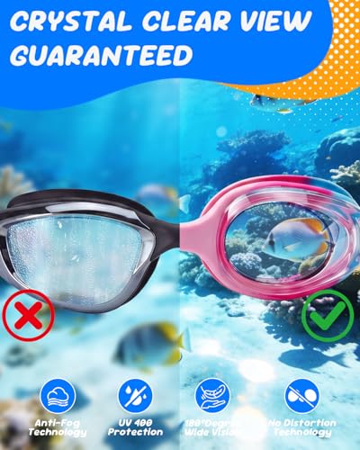 Aegend Kids Swim Goggles Pink & Green Anti-Fog Pool Goggles for Ages 3-8