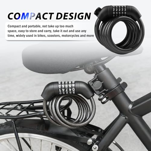 4FT Resettable Bike Lock Cable - Anti-Cut Security for Bicycles