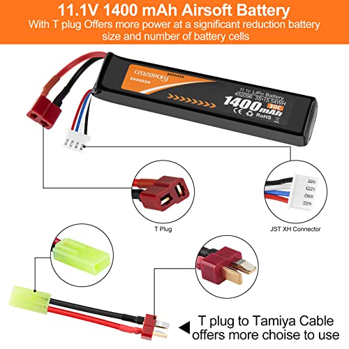 11.1V 1400mAh 30C LiPo Airsoft Battery with T Plug & Mini Tamiya
