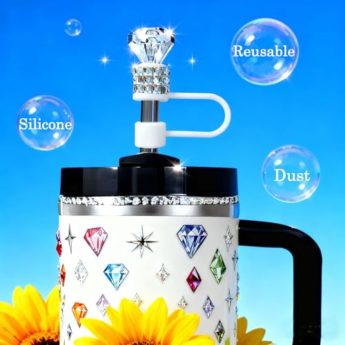 Rhinestone Straw Topper Set for Stanley Cup - White Diamond, 3 Pcs