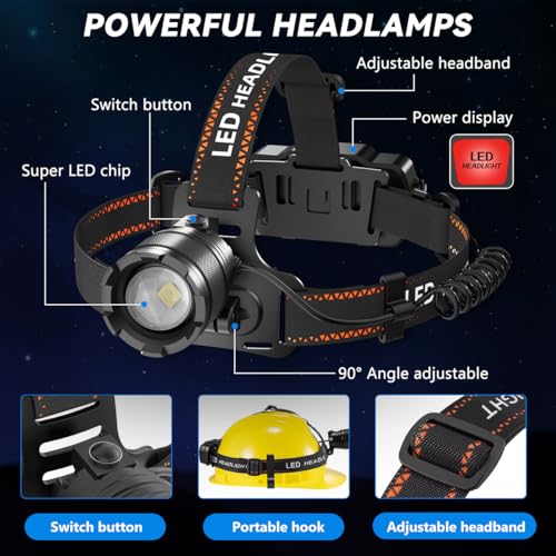 KYEKIO 3-Pack Rechargeable LED Headlamps for Adults, Super Bright, 4 Modes