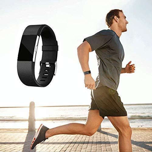 Silicone Adjustable Replacement Bands for Fitbit Charge 2 - Black Large