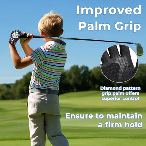 Kids Golf Gloves - Junior Left Hand - Black & Silver - Age 2-4