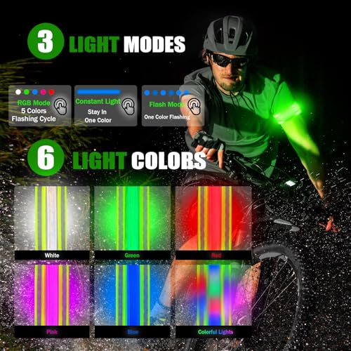 Ocuvaep Rechargeable LED Reflective Armbands for Running, Green, Small (5.9-14")