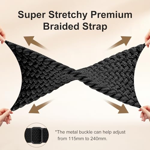 Stretchy Braided Watch Band for Fitbit Sense/Versa 3/4, Soft Elastic Strap for Men & Women