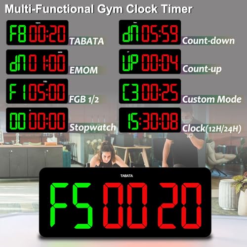 Large LED Gym Clock Timer with Remote Control - Green