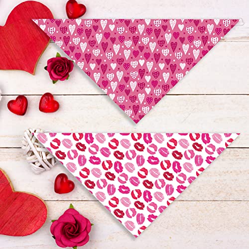Valentine's Day Pet Bandana Set - Heart & Kiss Print - Large