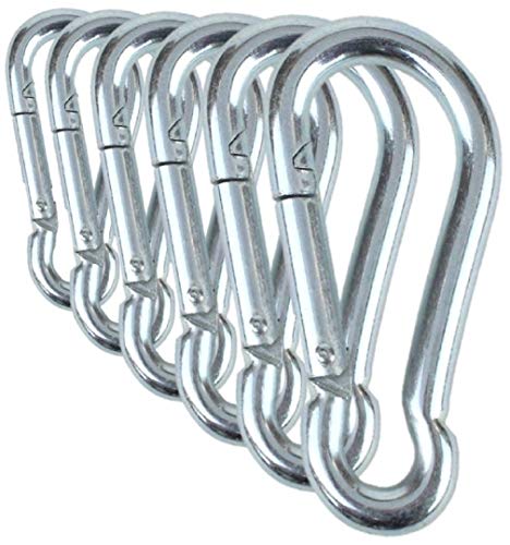 Heavy Duty Zinc-Galvanized Carabiner Snap Hooks - Silver 6 Pack (5cm)