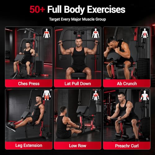 Multifunctional Home Gym System with 160LB Weight Stack - Black