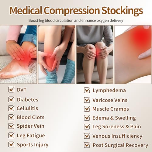 Myshear Medical Compression Stockings Thigh High Support Socks Black Large 20-30 mmHg