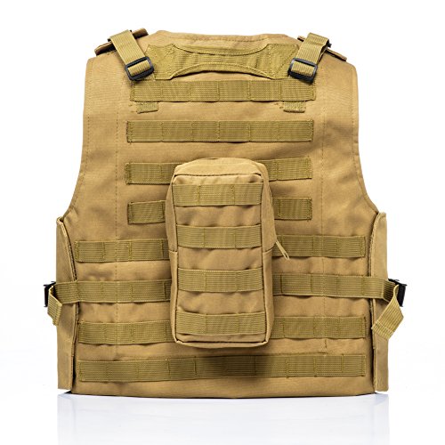 Tactical Airsoft Paintball Vest - Molle Combat Gear - Tan-A
