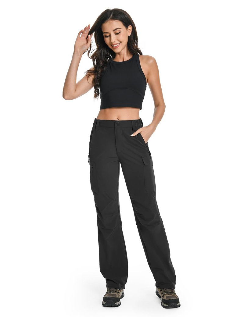 Moosehill Women's Hiking Pants Lightweight Quick Dry Water Resistant Cargo Travel Work Summer Pants for All Seasons (Black,12)