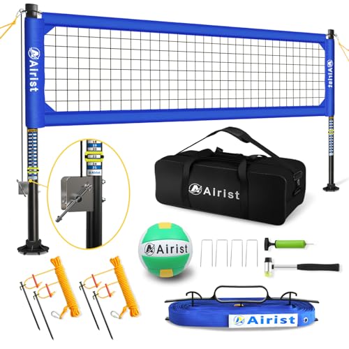 Heavy Duty Volleyball Net Set with Adjustable Poles - Blue