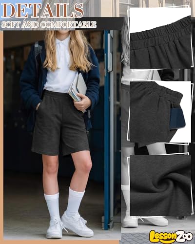 Girls Bermuda Shorts 3 Pack Long Shorts for 13-14 Years - Black, Gray, Dark Gray | LessonZoo