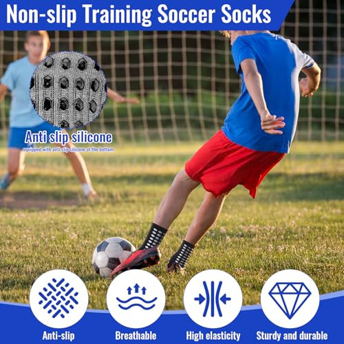Non-Slip Grip Soccer Socks for Men - 4 Pairs - White