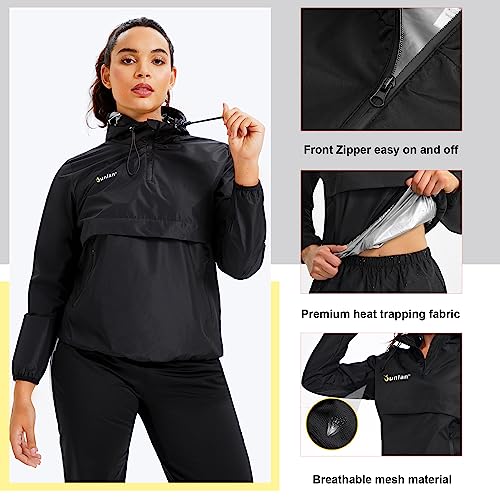 Sauna Suit for Women - Black Sweat Jacket Gym Workout Vest - Large