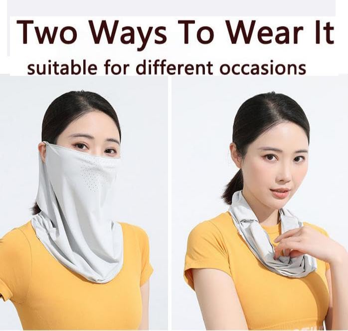 UV Protection Face Mask - Breathable Cooling Bandana - Light Gray, Medium