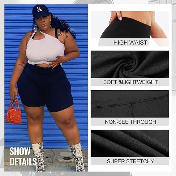 TNNZEET Plus Size Biker Shorts for Women - 8" High Waisted Tummy Control Spandex | Black (XL-4XL)