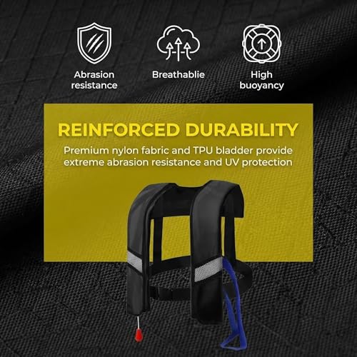GDLHY Snorkel Vest Black, Portable Manual Inflatable Swim Vest for Adults & Kids (330lb / 150kg) - Adjustable Safety Buoyancy