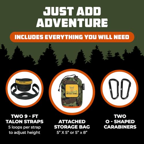Wise Owl Outfitters Double Camo Black Camping Hammock 500lbs Portable Outdoor Gear