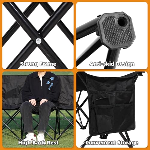 Portable Soccer Bench - 8 Seats with Backrest & Storage - Black