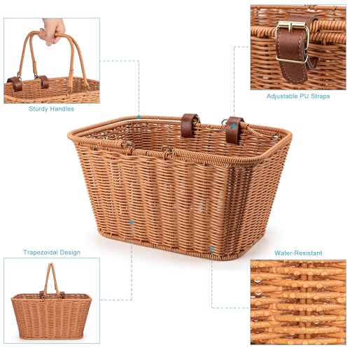 Woven Wicker Bike Basket - Handmade Front Bicycle Basket - Brown