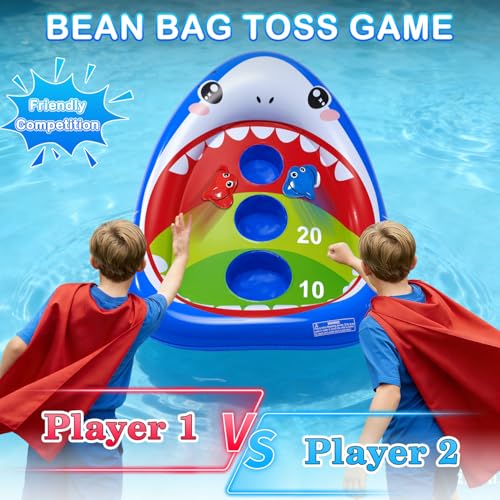 AURASUN Inflatable Shark Cornhole Pool Game for Kids & Adults - Floating Water Toss Game
