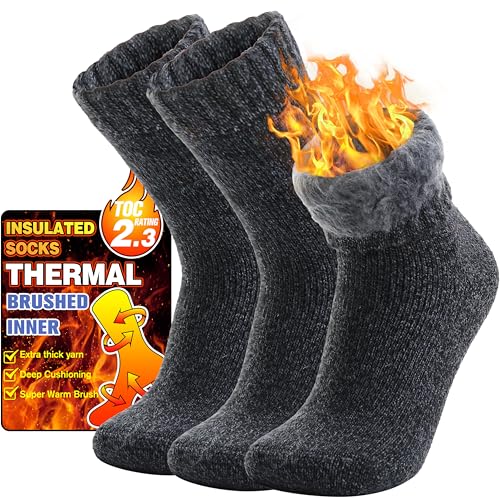 Welwoos 3 Pairs Warm Thermal Socks for Men & Women, Large/Dark Black