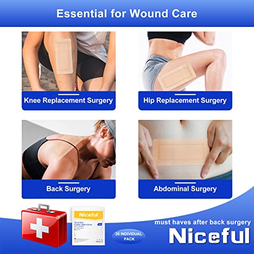 Niceful Silicone Foam Wound Dressings 4x8 inch - 10 Pack, Large Sterile Bandages for Wound & Bed Sore Care
