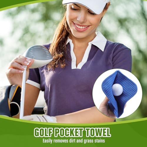 Batiyeer 5 Pack Small Golf Towels with Clip - Microfiber Waffle-Pattern, Portable 5.5 x 5.5 Inch for Men & Women, Gift Set (Black, Gray, Blue)