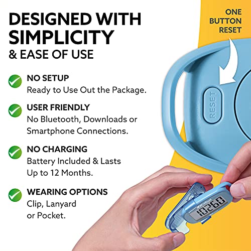 3D Pedometer Step Counter with Clip & Lanyard - Light Blue