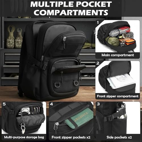 PRYXON 25L Military Tactical Backpack Molle Daypack Black – 3 Day Assault Pack
